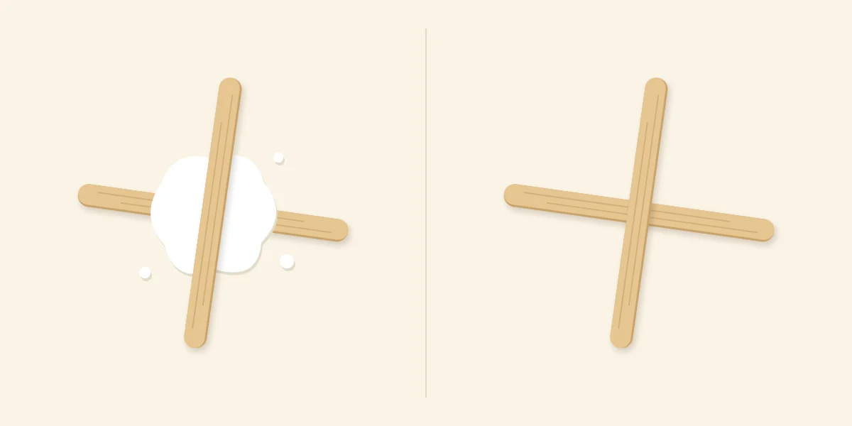 Too much glue squeezed out of a joint on the left, a clean thin-layer joint on the right