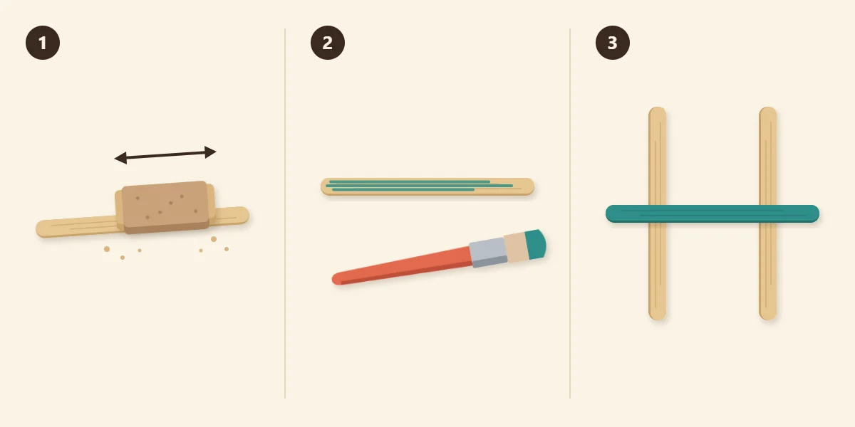 Three steps: sand lightly, brush on a thin first coat, dry the finished stick raised on two others
