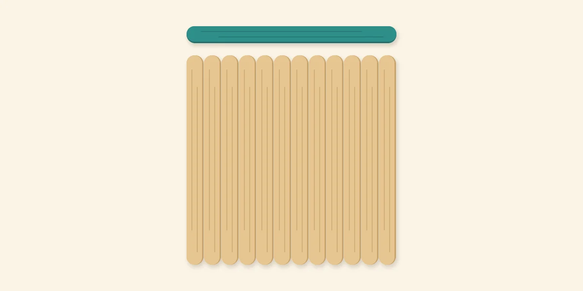 Twelve craft sticks side by side forming a square as wide as one stick is long