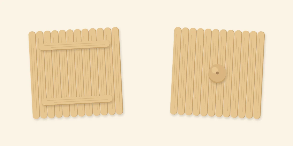 Underside of the lid with two locating sticks and the top of the lid with a bead knob