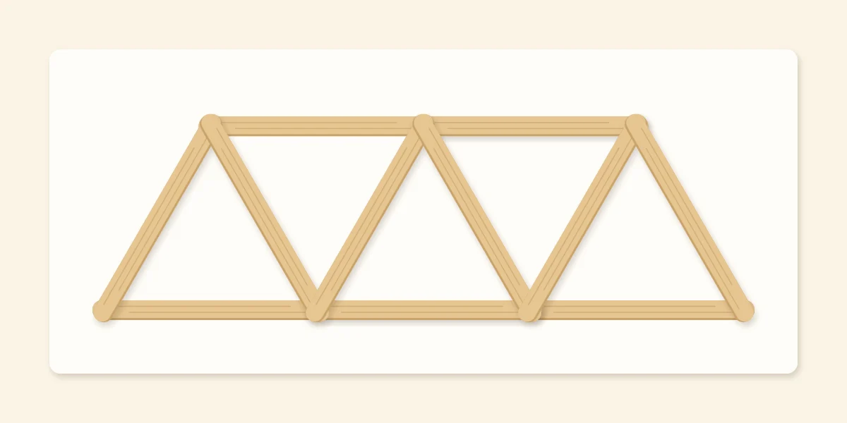 One side truss built flat: bottom chord of three sticks, top chord of two and zigzag diagonals