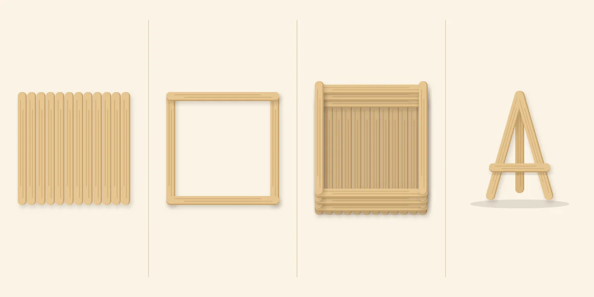 Four kinds of first project: a flat panel, a frame, a small box and a standing easel