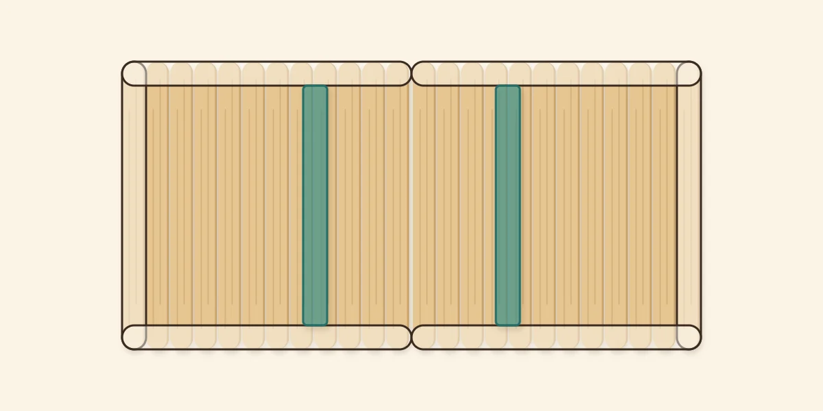 Plan view of the organizer base with two dividers making three compartments